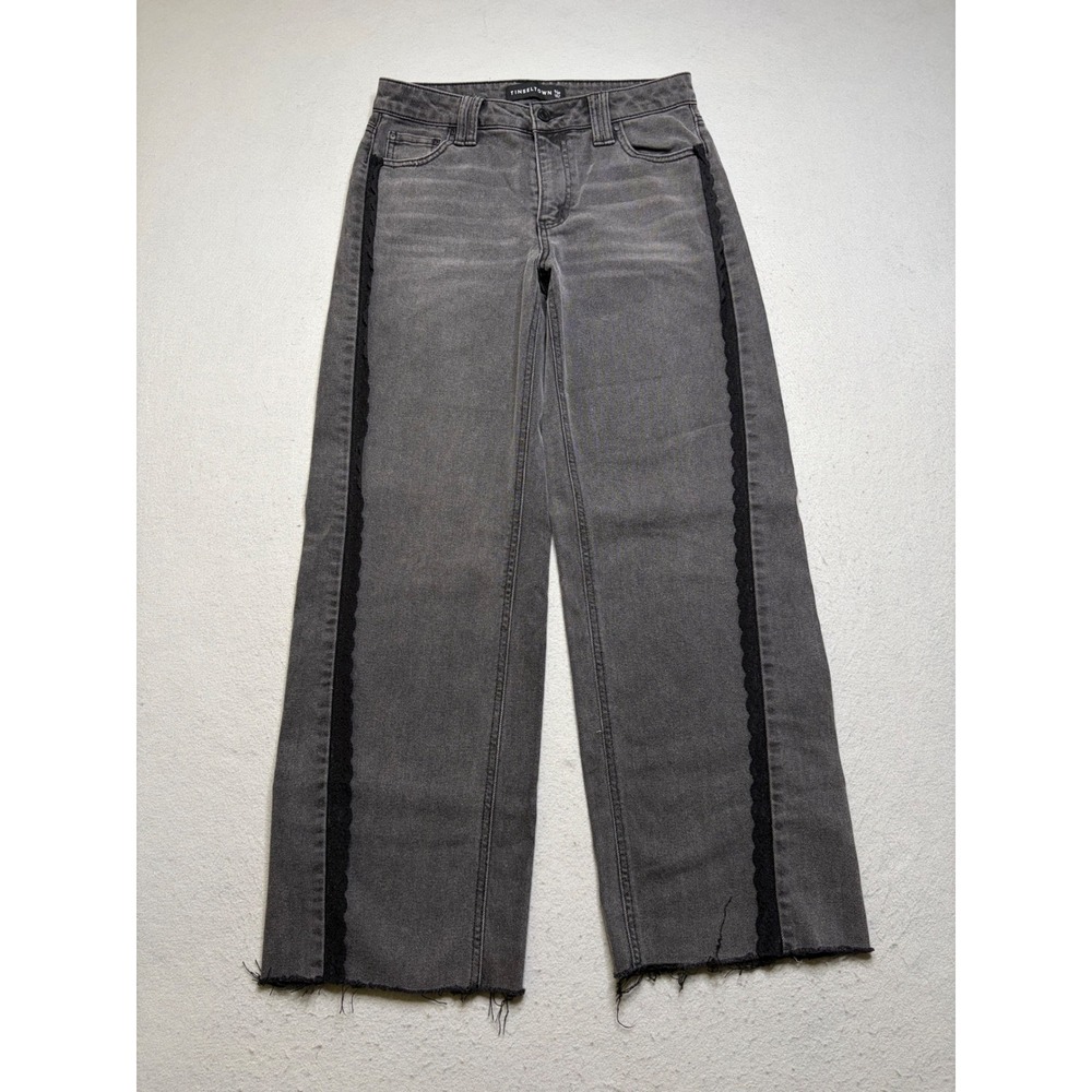 Tinseltown Wide Leg‎ Jeans Womens 9/29 Blk Lace Trim High Rise Raw Hem MYB032744